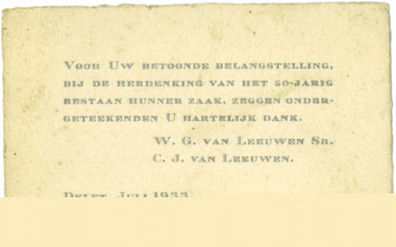 Bedankje na 50-jarig bestaan van de zaak.